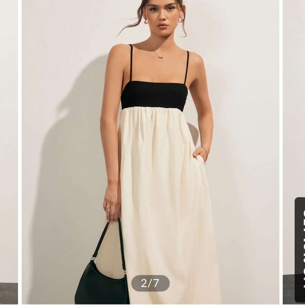 Commense Open Back Contrast Pocket Long Dress